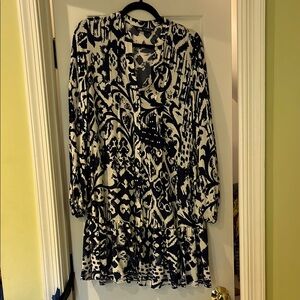 Zara Navy and White Patterned Dress